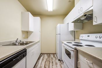 Nicely Equipped Kitchen with Refrigerator, Range and Dishwasher